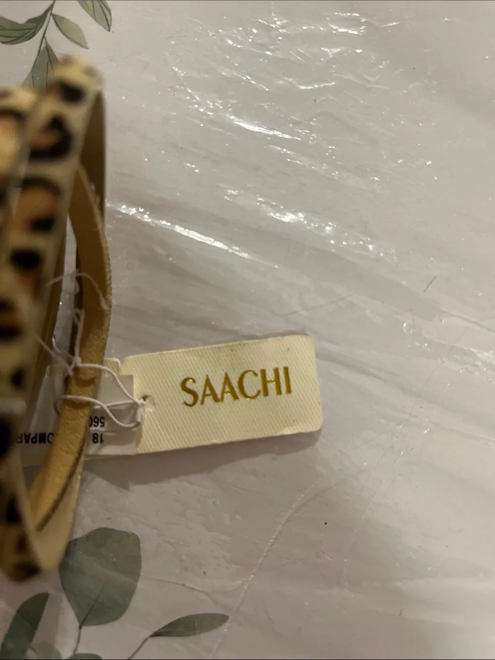 SAACHI Beige and Gold Leopard Print Wrap-Around Bracelet